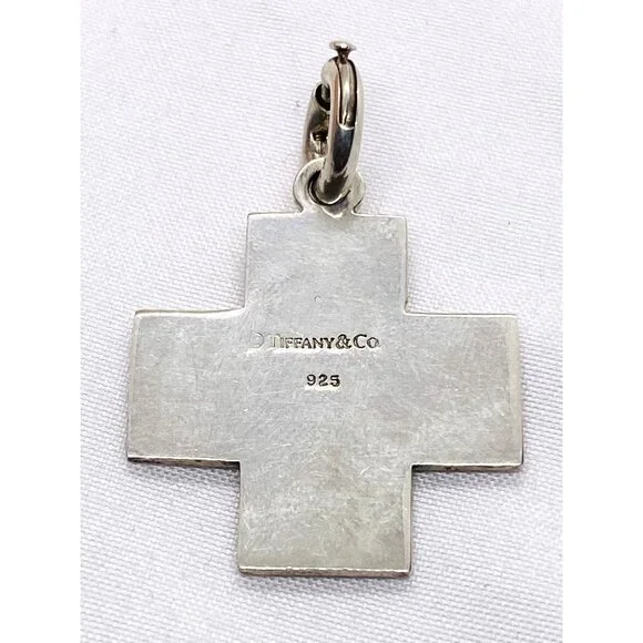 Tiffany & Co Sterling Silver 9i25 Red Enamel Vintage Cross 25x25mm